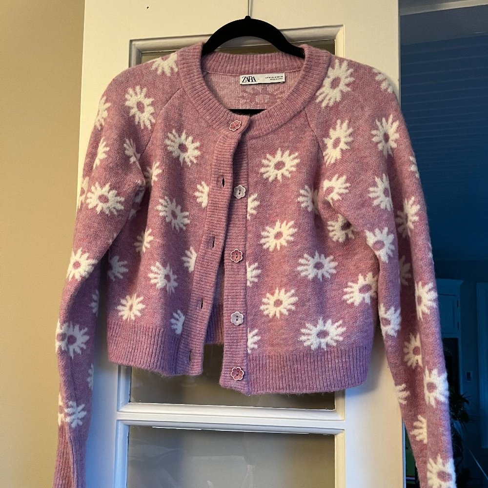 ZARA Purple and White Daisy Sweater